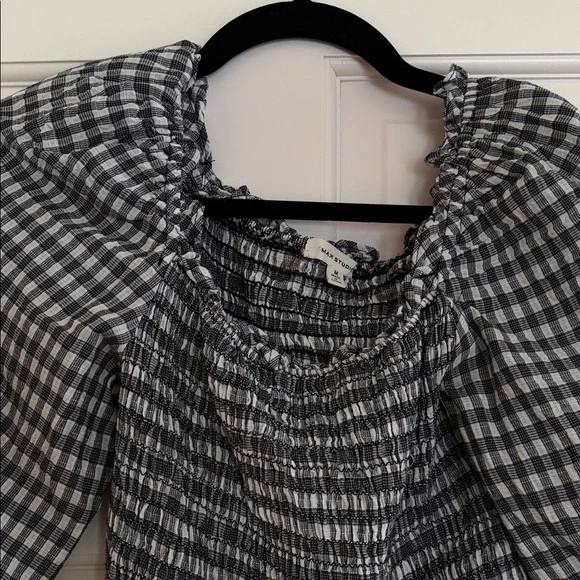 Max Studio Black and White Gingham Smocked Peplum Blouse - Picture 2 of 3